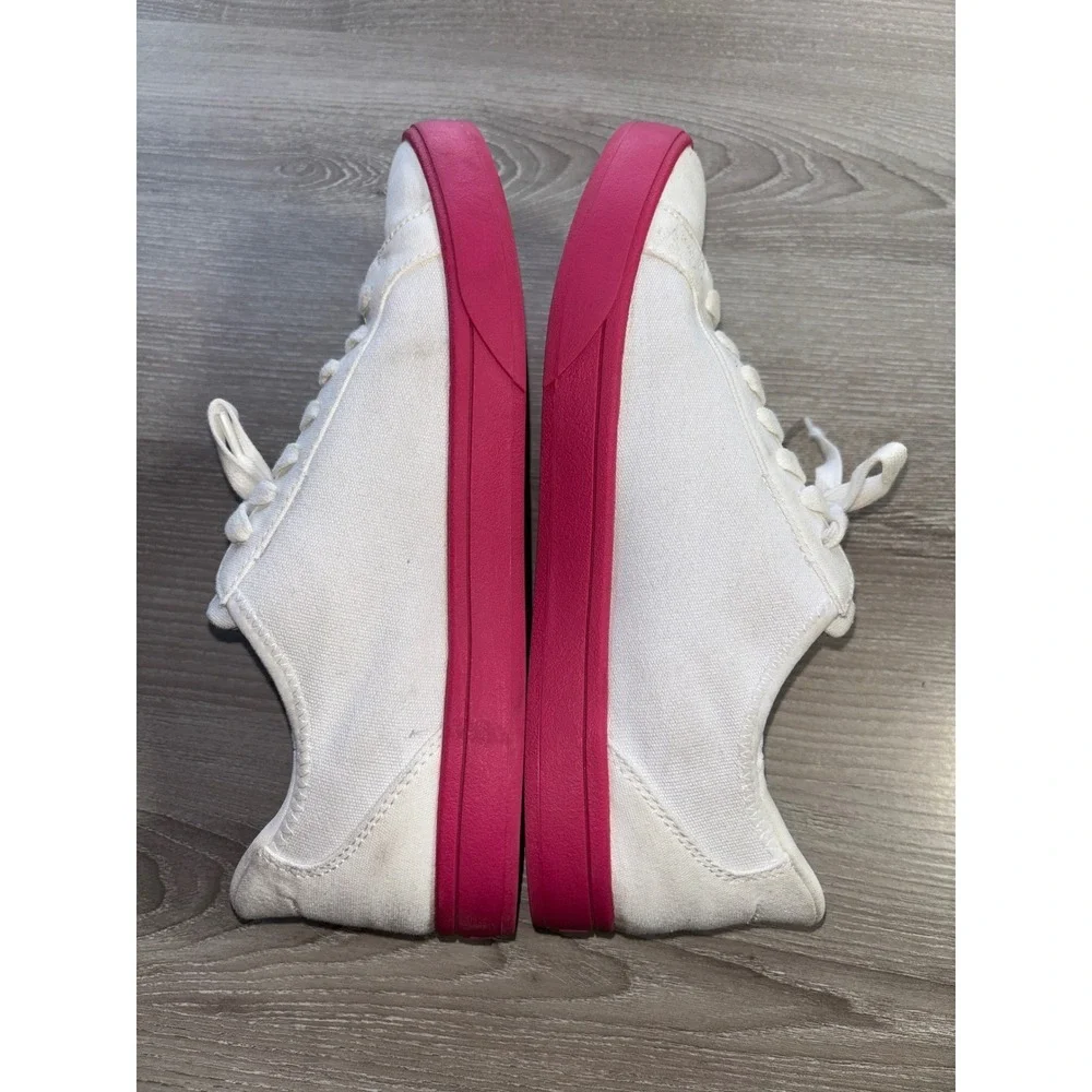 Kizik Irvine Hands-Free Slip On Sneakers White‎ Pink Canvas Womens 8.5 Mens 7